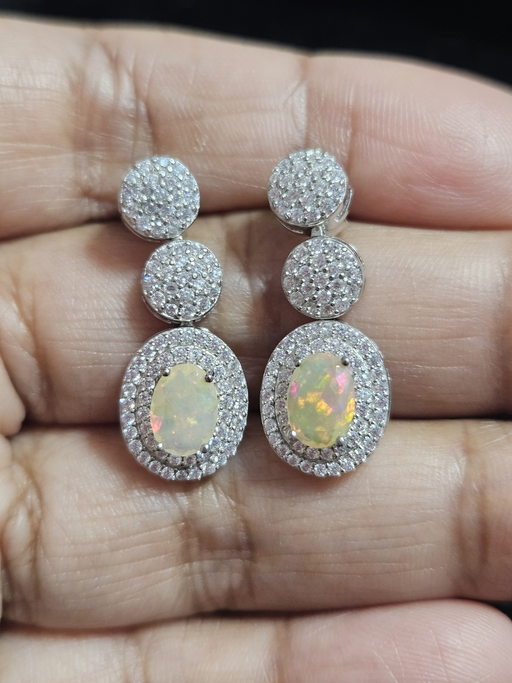 925S Fire Opal and Pavé Drop Earrings